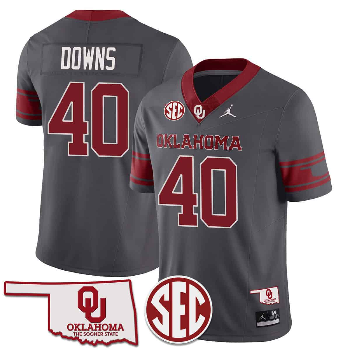 Men Oklahoma Sooners #40 Downs Grey 2024 SEC Patch Vapor Premier Limited NCAA Jersey